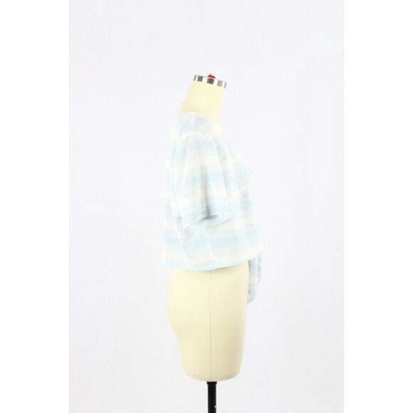 Vintage 00's DINO PLUS White Blue Striped Knit Cropped Cardigan Top, Size 13/14 - Picture 2 of 11